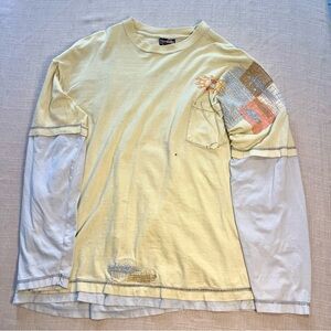 The Great China Wall Vintage Layered Look Long-Sleeve Shirt in Pale Yellow